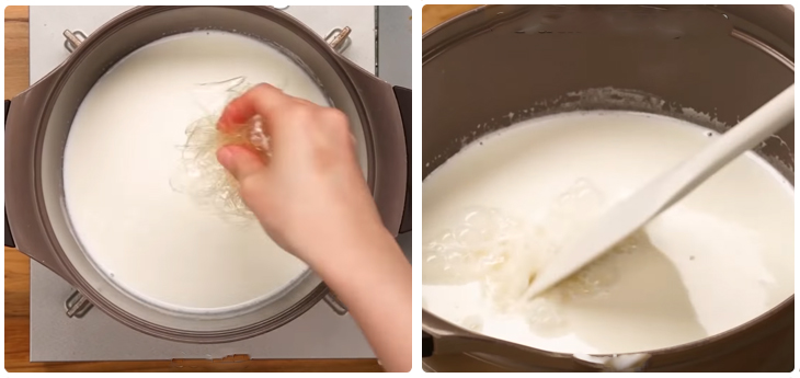 Bước 2 Đun sữa Pudding sữa kẹo xốp Mashmallow