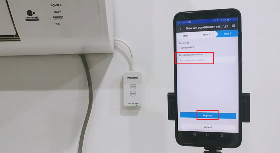 Đặt tên cho điều hòa và ấn chọn Register (Đăng kí).