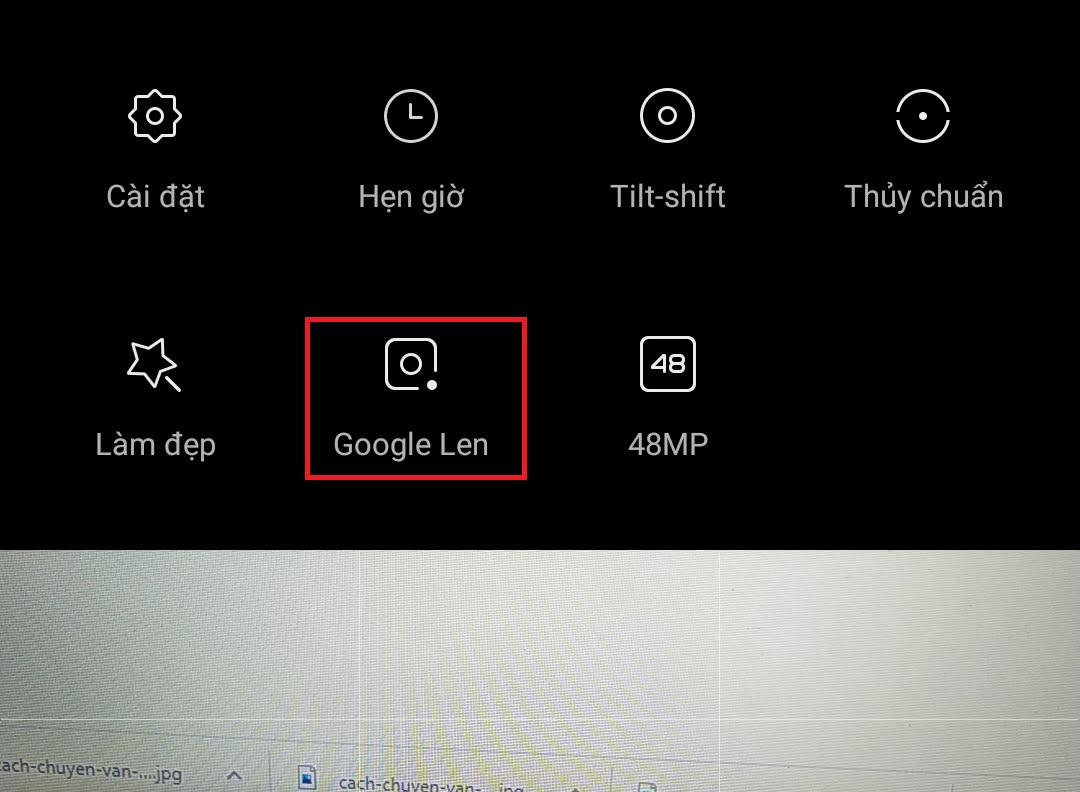 chọn biểu tượng Google Lens trên Camera