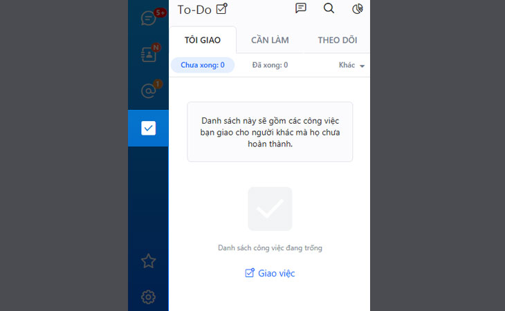 Giao diện của tính năng “Giao việc”
