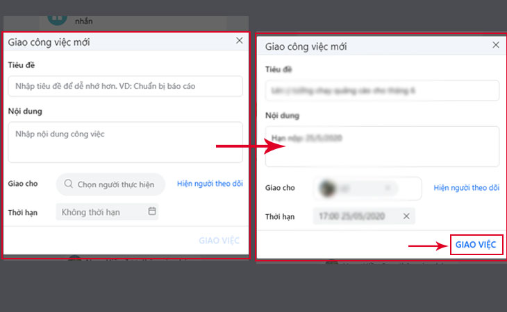 Giao việc cho thành viên trong nhóm trò chuyện