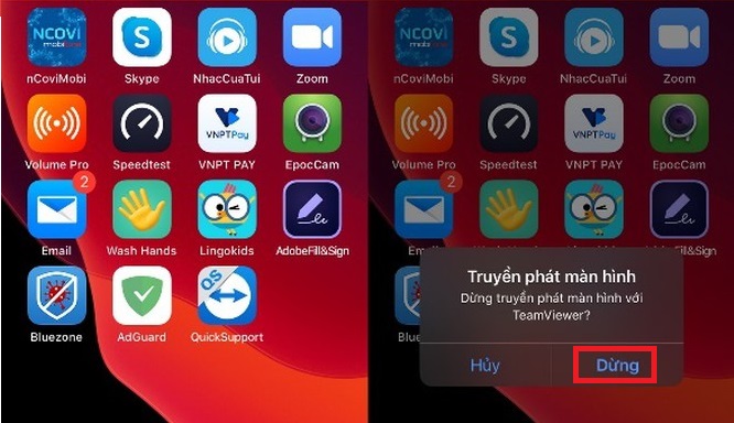 Hướng dẫn chi tiết cách chia sẻ màn hình iPhone, iPad qua TeamViewer > dừng chia sẻ màn hình