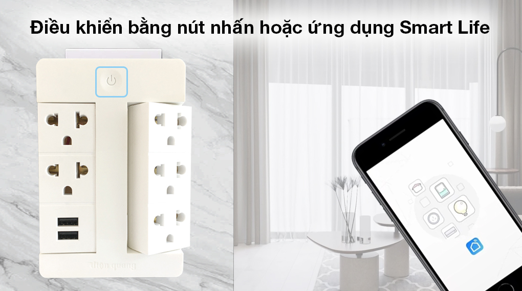 Ổ Cắm Xoay 90 Độ Thông Minh Điện Quang Apollo ĐQ SPS1.1 05 USB WiFi Trắng