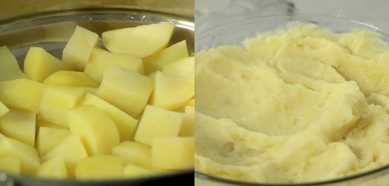 hấp và nghiền nhỏ khoai tây