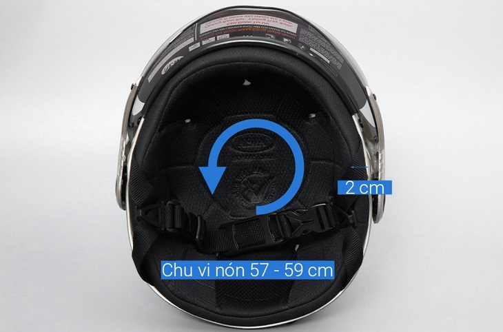 Mũ 1/2 size L Asia MT-118K xám được thiết kế size L, đường kính nón từ 57 – 59cm