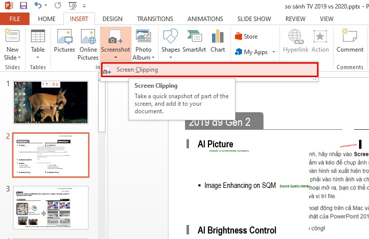 Hướng dẫn chụp ảnh, quay phim màn hình với phần mềm PowerPoint > Hãy nhấp vào Screen Clipping