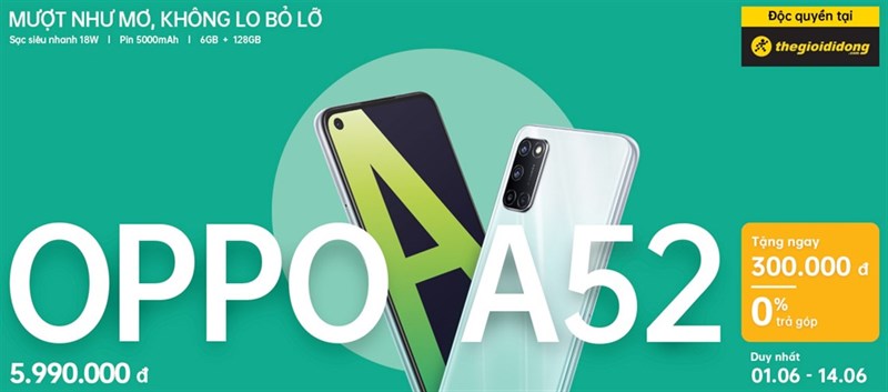 Với giá bán dưới 6 triệu đồng, OPPO A52 hoàn toàn thỏa được nhu cầu chơi game tốt, chụp ảnh đẹp và pin trâu