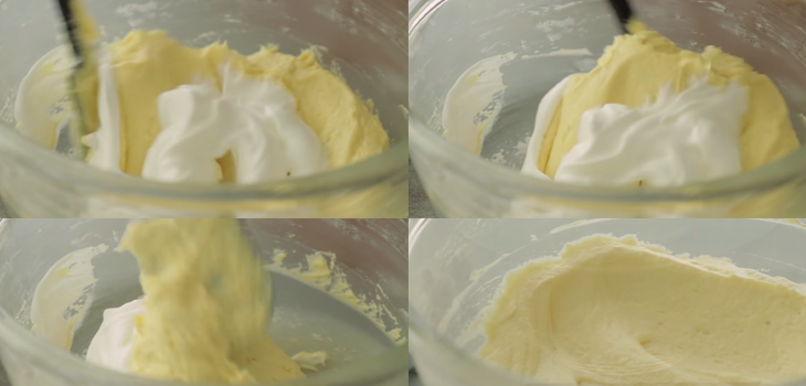 Bước 5 Trộn lòng trắng trứng với hỗn hợp bột Bánh bông lan socola ba tầng