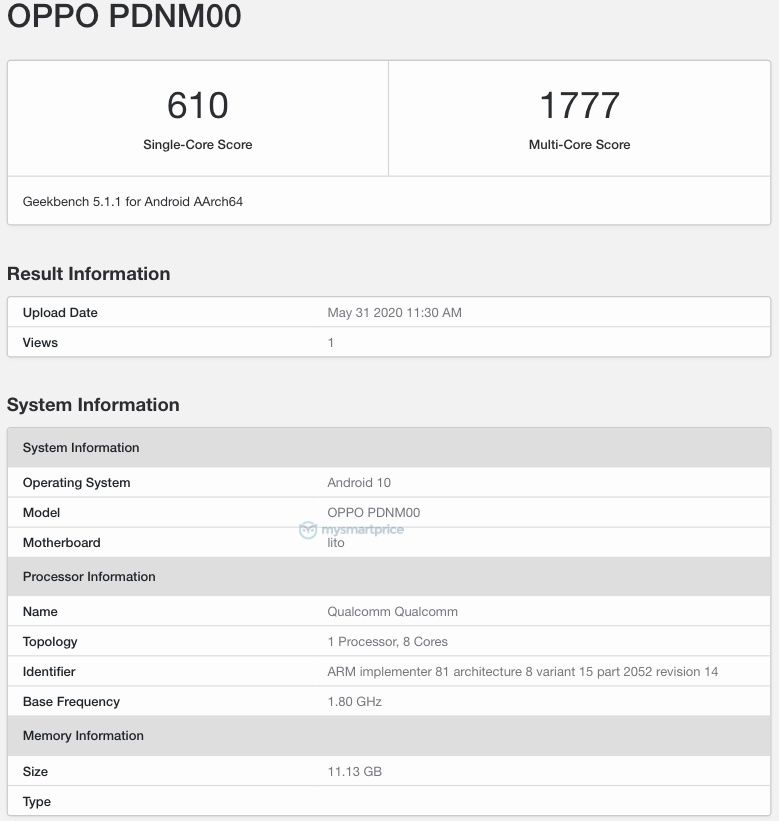 OPPO Reno4 lộ cấu hình và điểm hiệu năng trên Geekbench