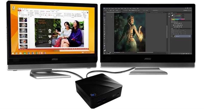 Với cổng HDMI và cổng VGA MSI, Cubi N 8GL có thể hỗ trợ màn hình kép Với cổng HDMI và cổng VGA MSI, Cubi N 8GL có thể hỗ trợ màn hình kép