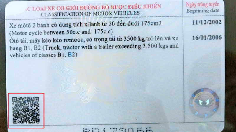Khác biệt duy nhất là mã QR được in vào mặt sau để quét các thông tin về bằng lái từ điện thoại Khác biệt duy nhất là mã QR được in vào mặt sau để quét các thông tin về bằng lái từ điện thoại