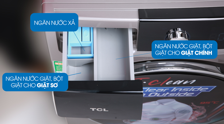 Ngăn nước xả Đánh giá chi tiết máy giặt TCL King Series TWF90-K14508DC04 > Ngăn nước xả