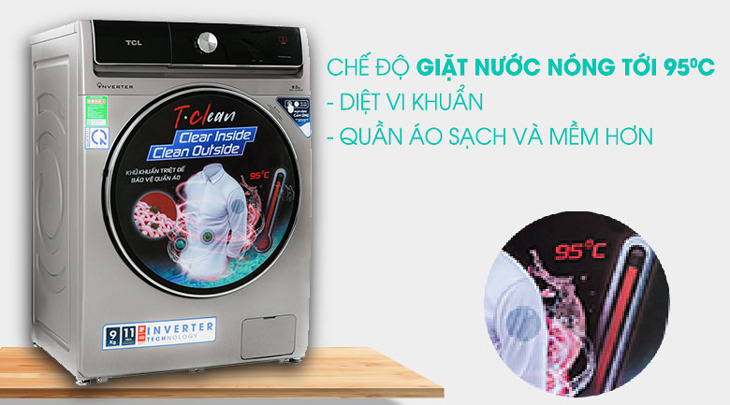 Giặt nước nóng Đánh giá chi tiết máy giặt TCL King Series TWF90-K14508DC04 > Giặt nước nóng