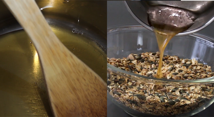 Bước 3 Trộn mật ong với ngũ cốc Cách làm Granola bar - thanh ngũ cốc