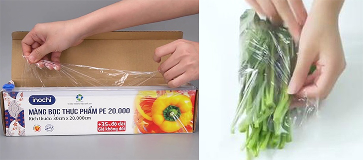 Wrap the vegetables in plastic wrap, folding the ends of the wrap