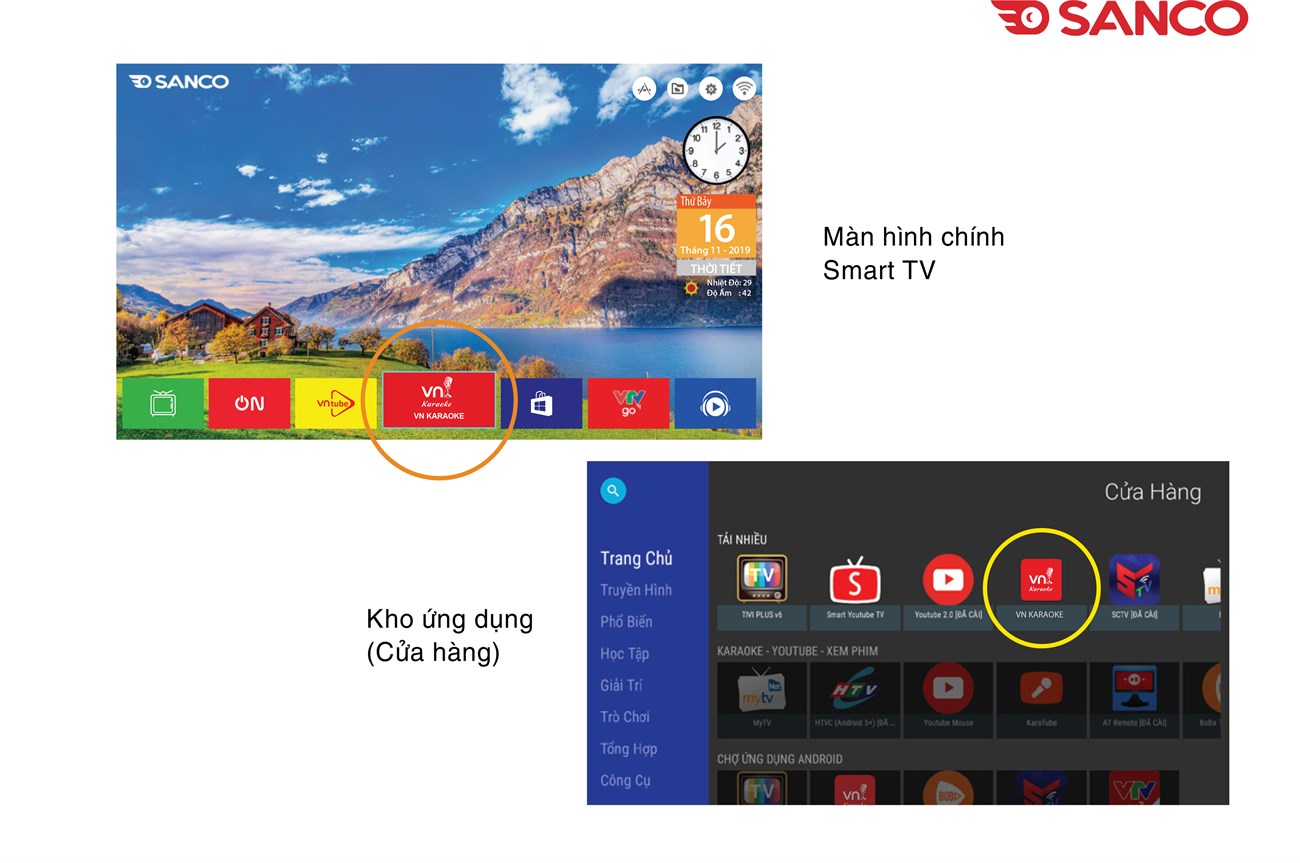 Logo ứng dụng VN Karaoke trên tivi SanCo