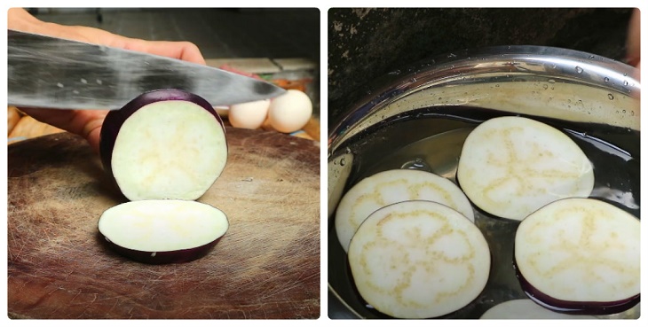 Bước 1 Sơ chế nguyên liệu Cà tím chiên trứng