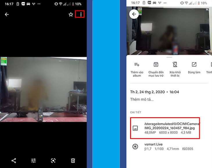 Bấm vào mục chi tiết ảnh để kiểm tra kích thước ảnh đã đạt 48 MP chưa