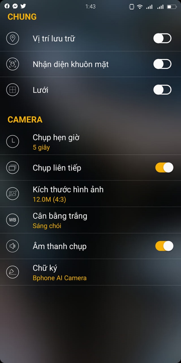 Giao diện camera trên Bphone Giao diện camera trên Bphone