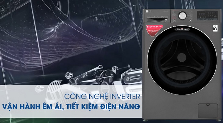 Vì sao nên chọn mua máy giặt lồng ngang LG cho gia đình? > Máy giặt sấy LG Inverter 10.5 kg FV1450H2B trang bị công nghệ Inverter hiện đại giúp tiết kiệm điện hiệu quả