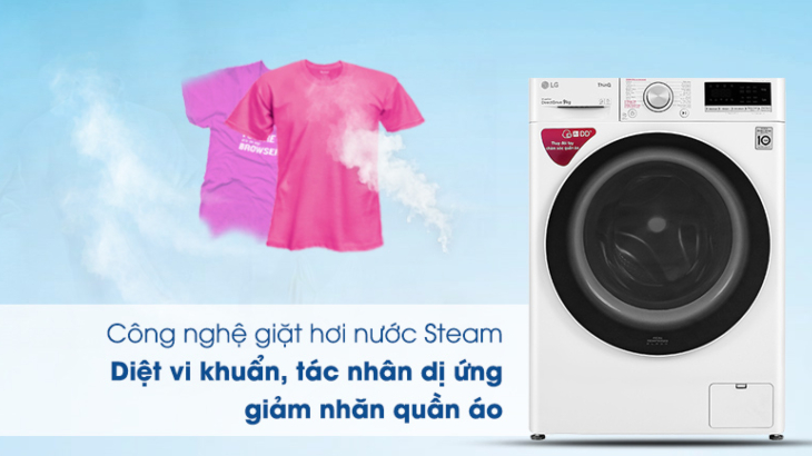 Vì sao nên chọn mua máy giặt lồng ngang LG cho gia đình? > Máy giặt LG Inverter 9 kg FV1409S2W được trang bị công nghệ giặt hơi nước TrueSteam diệt khuẩn 99.9%