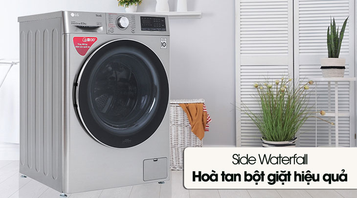 Vì sao nên chọn mua máy giặt lồng ngang LG cho gia đình? > Máy giặt LG Inverter 8.5 kg FV1408S4V tích hợp công nghệ hòa tan bột giặt Side Waterfall.