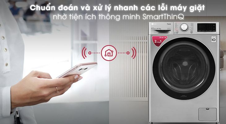 Vì sao nên chọn mua máy giặt lồng ngang LG cho gia đình? > Máy giặt sấy LG Inverter 9 kg FV1409G4V có khả năng chẩn đoán và phát hiện lỗi thông minh