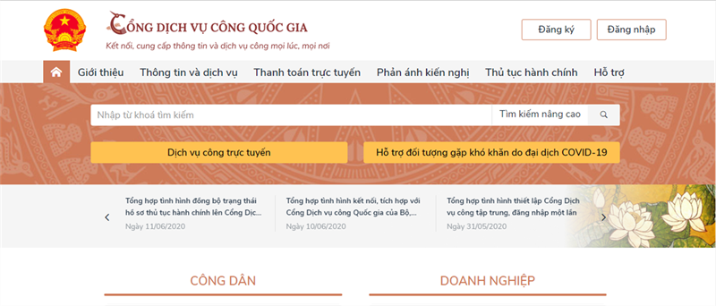 Giao diện chính của trang web 