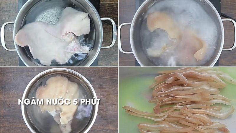 Luộc tai heo để làm nem thính Hải Phòng