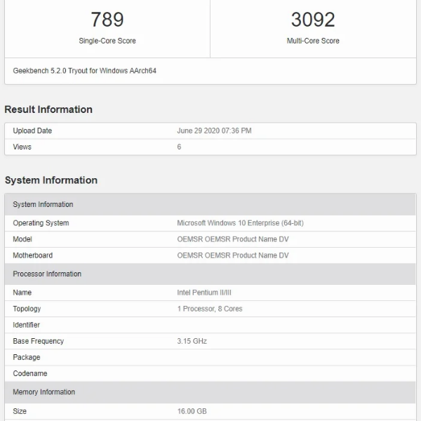 Surface Pro X trên Geekbench Surface Pro X trên Geekbench