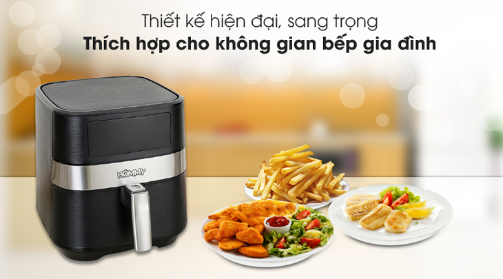 Nồi chiên không dầu Hommy TXG-S5T14 5 lít có thiết kế hiện đại, sang trọng, thích hợp với mọi không gian bếp gia đình