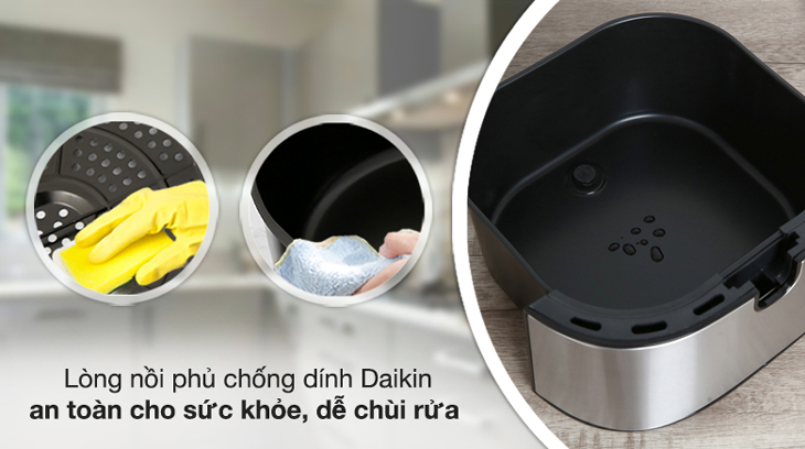 Nồi chiên không dầu Hommy AF20535D Black 3.5 lít được làm bằng kim loại có phủ lớp chống dính dẫn nhiệt tốt và dễ dàng vệ sinh.