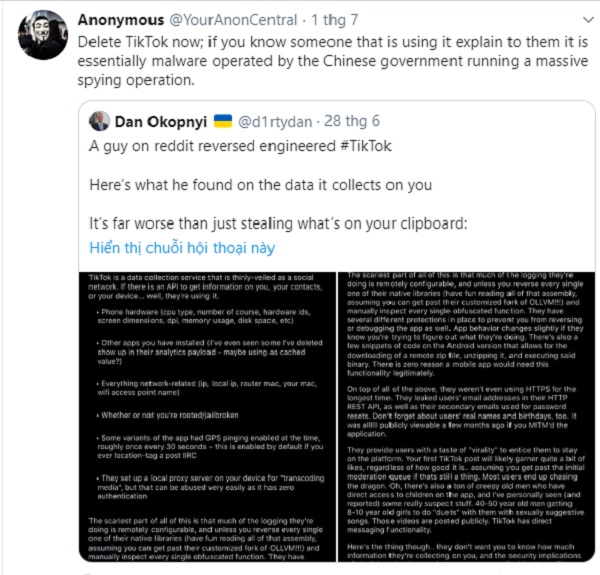 Bài đăng của Anonymous trên Twitter