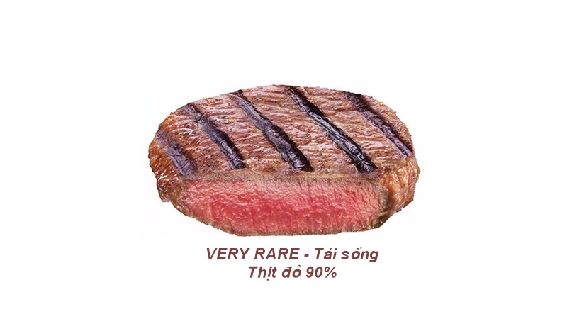 Very Rare (Tái sống – 90% thịt đỏ)