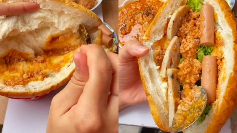 Chan sốt vào bánh mì rồi thưởng thức