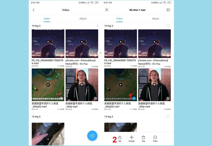 Chọn video cần đăng, bấm chia sẻ