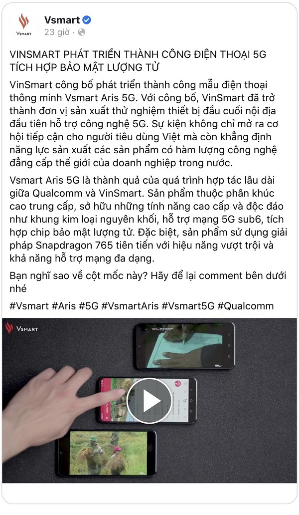 Cùng xem smartphone 5G thương hiệu Việt đầu tiên - Vsmart Aris 5G đọ tốc độ mạng 3G, 4G và 5G Cùng xem smartphone 5G thương hiệu Việt đầu tiên - Vsmart Aris 5G đọ tốc độ mạng 3G, 4G và 5G