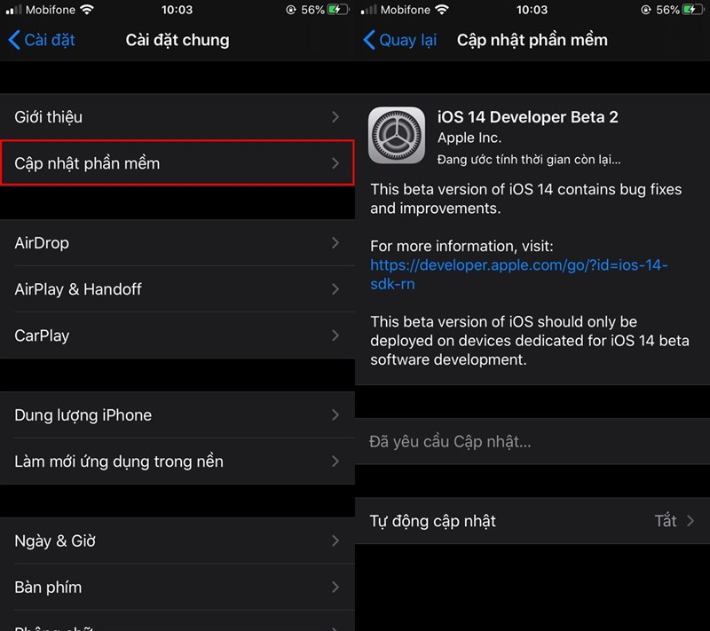 Hướng dẫn cập nhật lên iOS 14 Beta 2 để máy bớt nóng, giật, lag và ổn định hơn > Cập nhật phần mềm