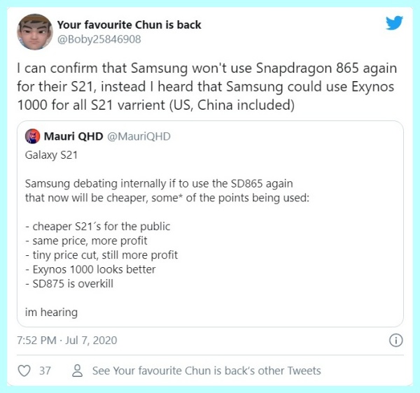 Tất cả các phiên bản Galaxy S21 (S30) sẽ đều được trang bị chip Exynos 1000 Tất cả các phiên bản Galaxy S21 (S30) sẽ đều được trang bị chip Exynos 1000