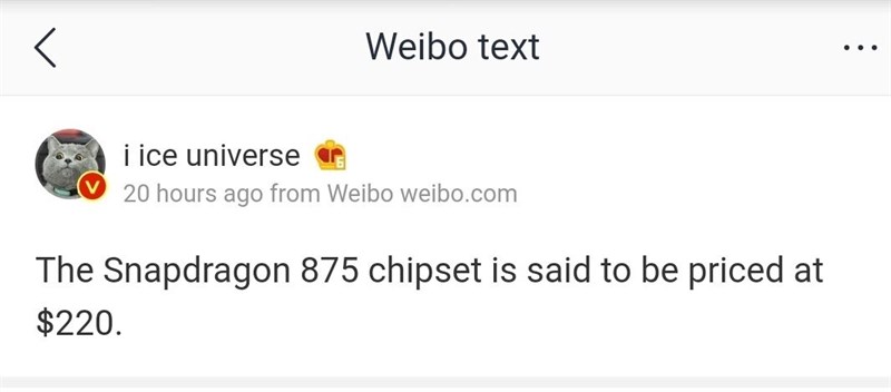 Chuyên gia rò rỉ Ice Universe cho biết vi xử lý Snapdragon 875 đã được điều chỉnh giá lại, ở mức 220 USD Chuyên gia rò rỉ Ice Universe cho biết vi xử lý Snapdragon 875 đã được điều chỉnh giá lại, ở mức 220 USD