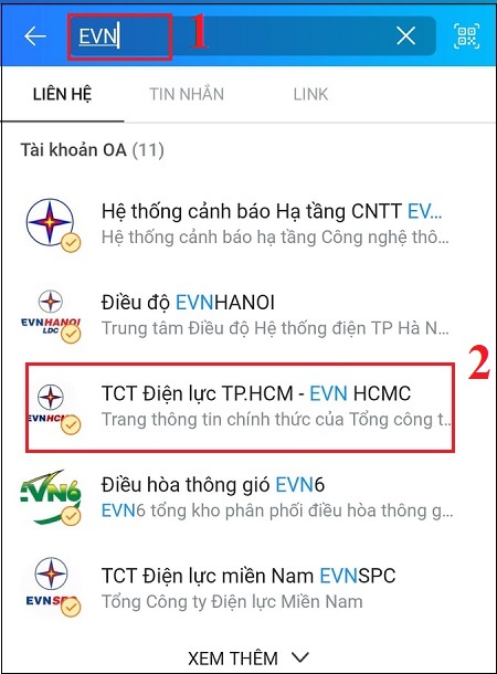 Tìm kiếm trang EVN của vùng mình đang dùng dịch vụ