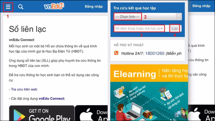 Bước 1: Truy cập website tracuu.vnedu.vn/so-lien-lac trên thiết bị