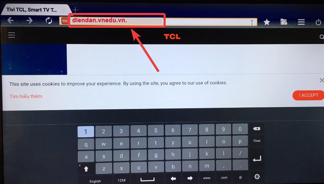 Nhập địa chỉ trên trình duyệt tivi