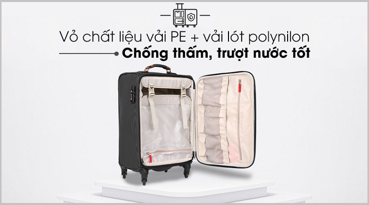 Vali có chất liệu vải cao cấp, trượt nước tốt, chống thâm hiệu quả