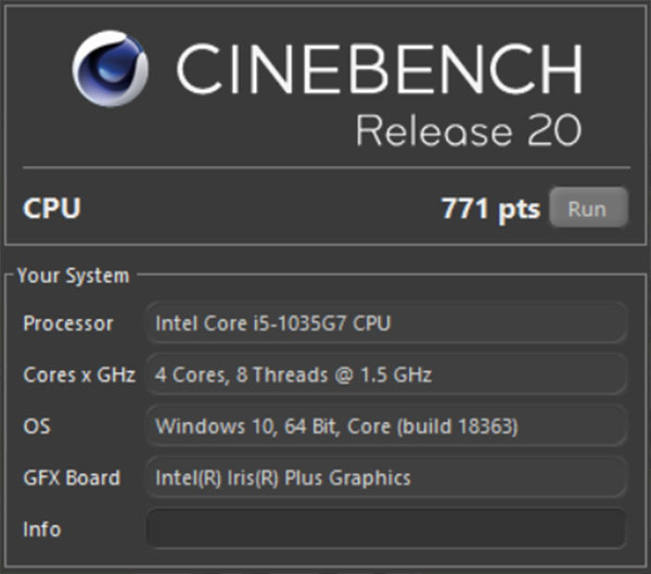 Đo hiệu năng LG Gram 15 bằng phần mềm Cinebench