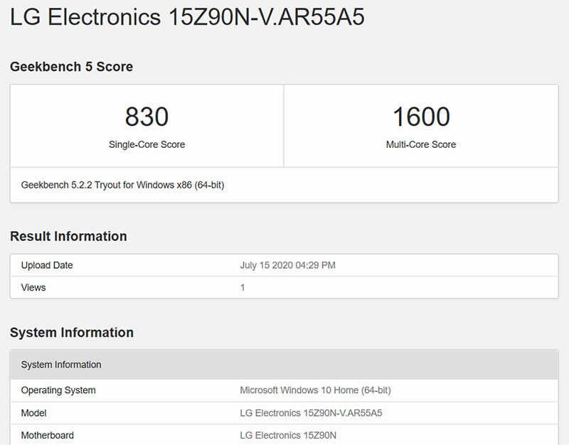 Đo CPU của LG Gram 15 bằng Geekbench 5