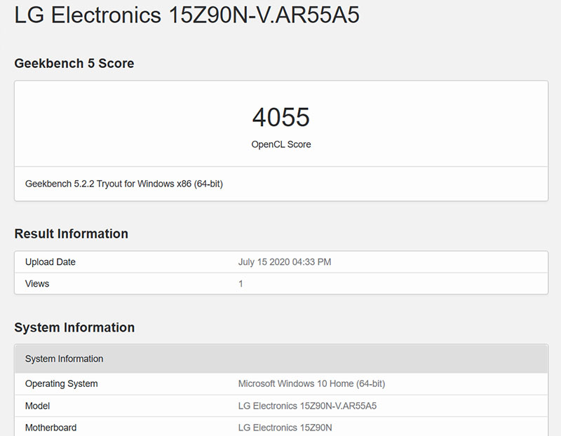 Đo hiệu năng của LG Gram 15 bằng Geekbench 5