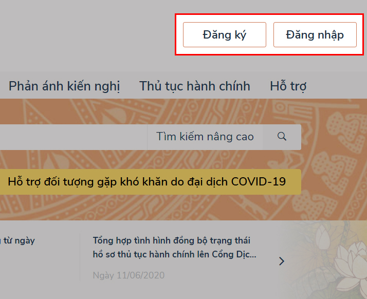  Bạn cần vào hệ thống Cổng Dịch Vụ Công Quốc Gia tại đây, tiếp theo đó bạn nhấn Đăng nhập nếu đã có tài khoản, còn nếu chưa có, bạn nhấn Đăng ký.