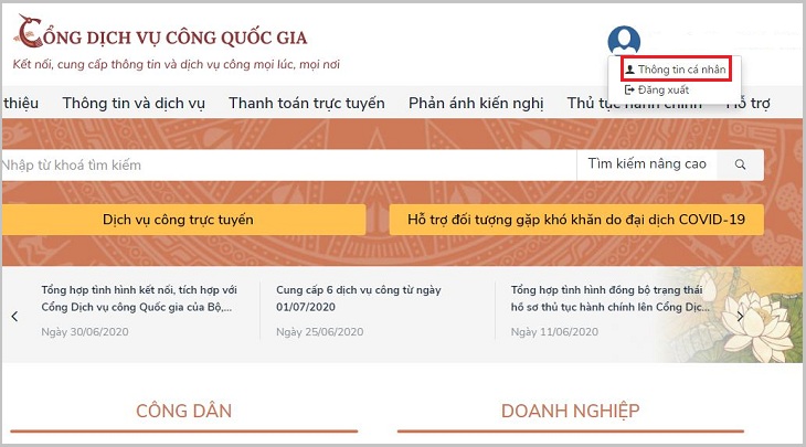 Nhấn vào tài khoản, chọn Thông tin cá nhân