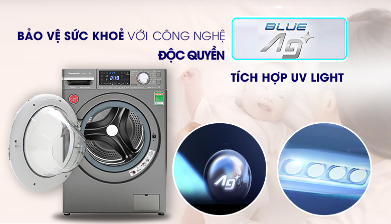 Loại bỏ vi khuẩn, chống phai màu sợi vải bằng giặt lạnh UV Blue Ag+ Các điểm nhấn nổi bật trên máy giặt Panasonic 2020 > Loại bỏ vi khuẩn, chống phai màu sợi vải bằng giặt lạnh UV Blue Ag+